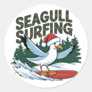 Winter-Surfer-Möwe, Möwe Frohe Weihnachten Runder Aufkleber
