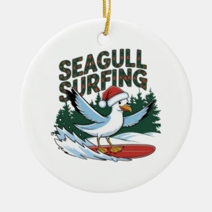 Winter Surfer Seagull, Weihnachtsseagull Keramik Ornament
