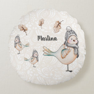 Winter Süße Spatzen-Illustration Personalisiert Rundes Kissen