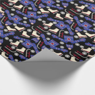 Winter Sweater Sets und Skate auf Schwarz Geschenkpapier