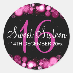 Winter Sweet 16 Geburtstagsparty Pink Bokeh Lights Runder Aufkleber