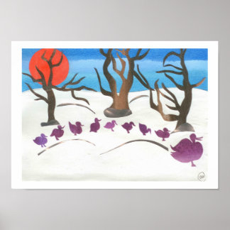 Winter Szene des Weges für Entenlings Poster