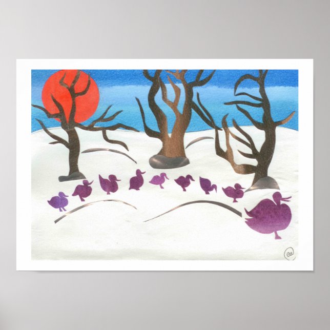 Winter Szene des Weges für Entenlings Poster (Vorne)