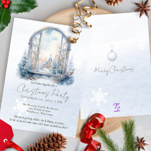 Winter Szene Forest Pine Tree Wasserfarbe Weihnach Einladung