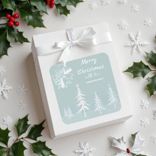 Winter Szene Snowy Forest Weihnachten Quadratischer Aufkleber