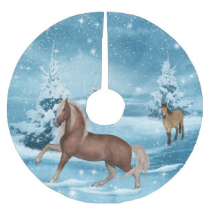 Winter-Szenen-Pferdeschnee und Bäume 3 Polyester Weihnachtsbaumdecke
