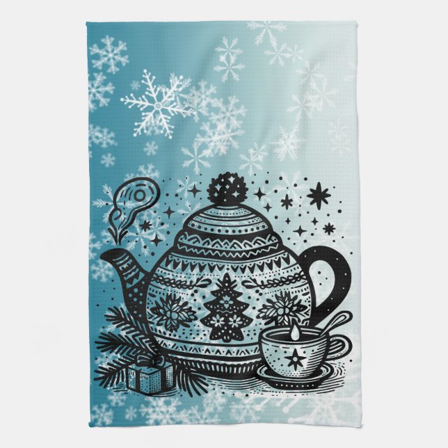 Winter Tea Kettle Geschirrtuch (Vertikal)