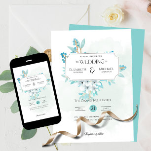 Winter Teal Blumenprint oder digitale Hochzeitsein Einladung