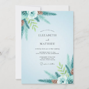Winter Teal Kiefer Eukalyptus Hochzeit Einladung