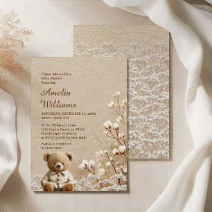 Winter-Teddy-Bär-Baby-Party-Baumwollblumen Einladung