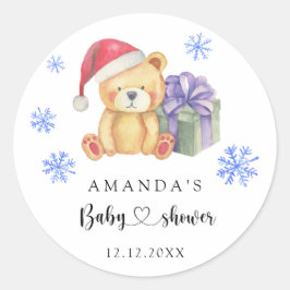 Winter Teddy Bär Babydusche Runder Aufkleber
