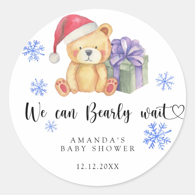 Winter Teddy Bär Babydusche Runder Aufkleber (Vorderseite)