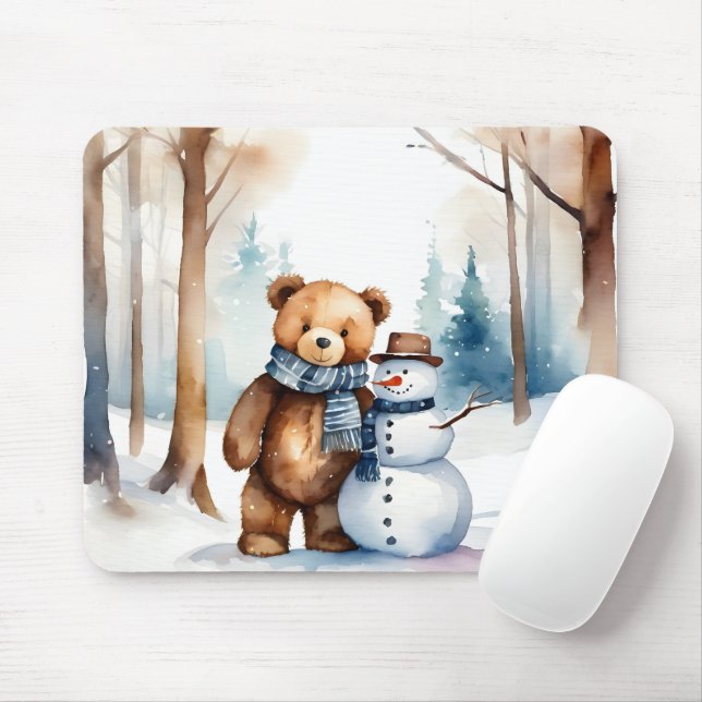 Winter Teddy Bär und Snowman Mousepad (Mit Mouse)