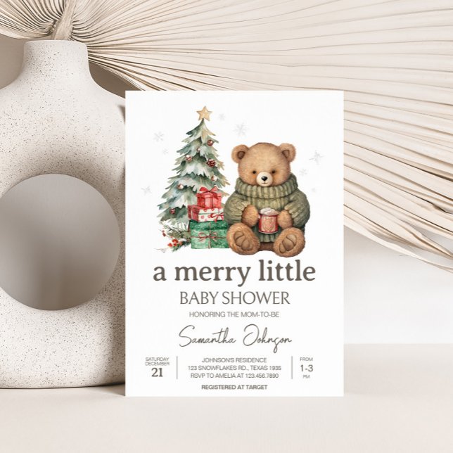 Winter Teddy Bear Baby Dusche Einladung (A Merry Little Winter Teddy Bear Baby Shower Invitation)