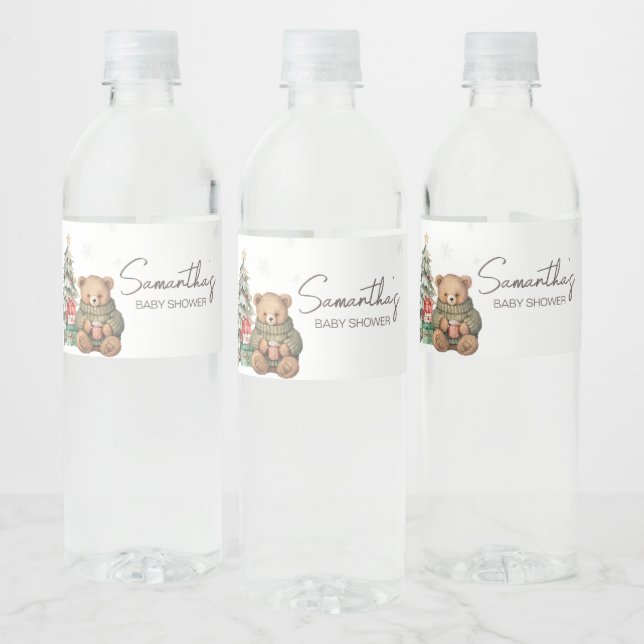 Winter Teddy Bear Baby Dusche Wasserflaschenetikett (Flaschen)