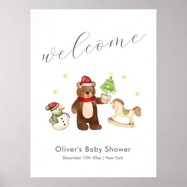 Winter Teddy Bear Snowman Baby Shower Welcome Poster (Vorne)