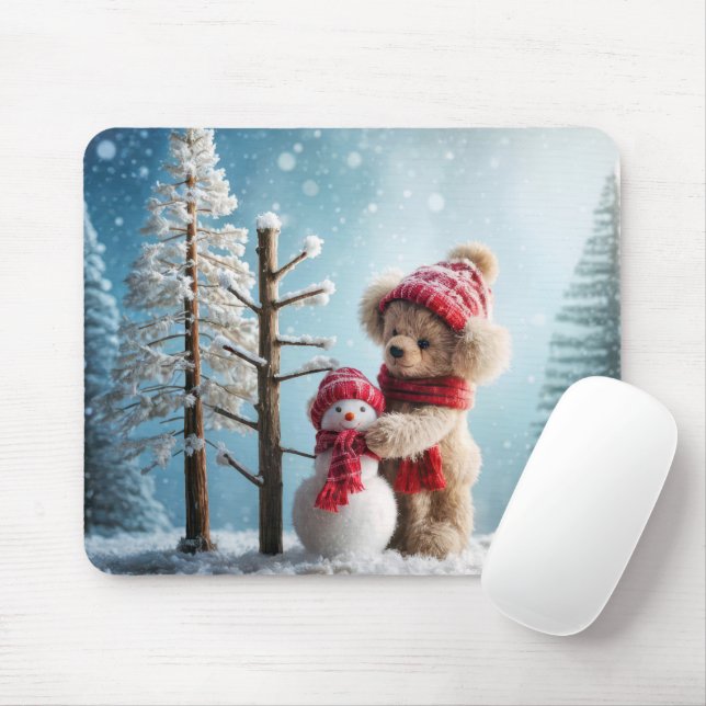 Winter Teddy Bear und Snowman Mousepad (Mit Mouse)