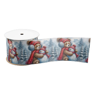 Winter Teddy Bear und Snowman Satinband