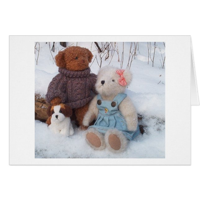 Winter Teddy Couple mit Welpe (Vorderseite (Horizontal))