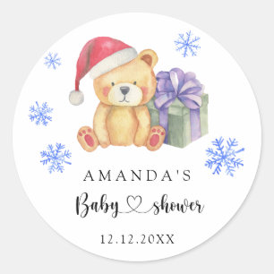 Winter-Teddybär-Baby-Shower Runder Aufkleber