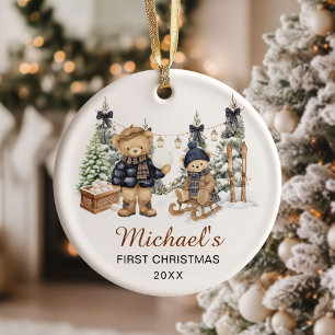 Winter-Teddybär-Babys erstes Weihnachten Keramik Ornament