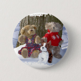 Winter-Teddybären mit Welpen Button