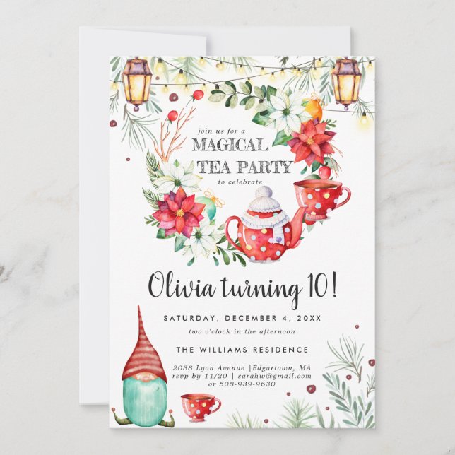Winter Tee Party Geburtstagseinladung (Vorderseite)
