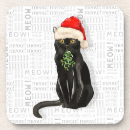 Winter Theme Black Bombay Cat Meow Word Art Getränkeuntersetzer