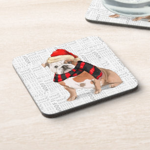 Winter Theme English Bulldog Woof Word Art Getränkeuntersetzer