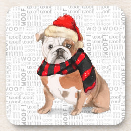 Winter Theme English Bulldog Woof Word Art Getränkeuntersetzer