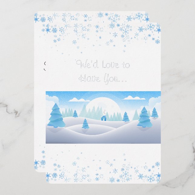 Winter Theme Weihnachtsfeiertag Folieneinladung (Vorderseite/Rückseite)