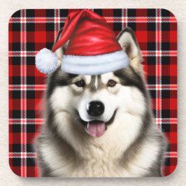 Winter Themed Alaskan Malamute Urlaub Kariert Getränkeuntersetzer