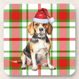 Winter Themed Beagle Red Green Kariert Holiday Getränkeuntersetzer