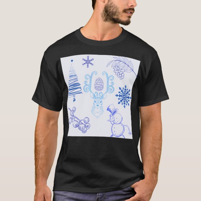 Winter Themed Patches Light Blue T-Shirt (Vorderseite)