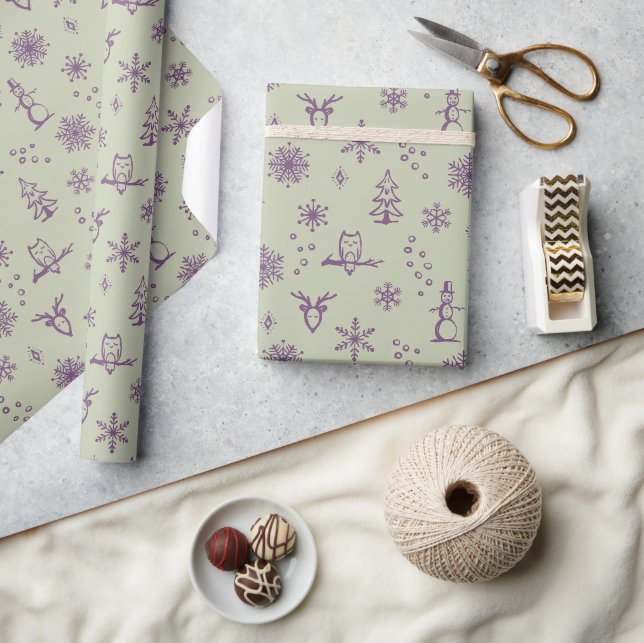 Winter Things Wrapping Paper - Tee + Pflaume Geschenkpapier (Kunsthandwerk)