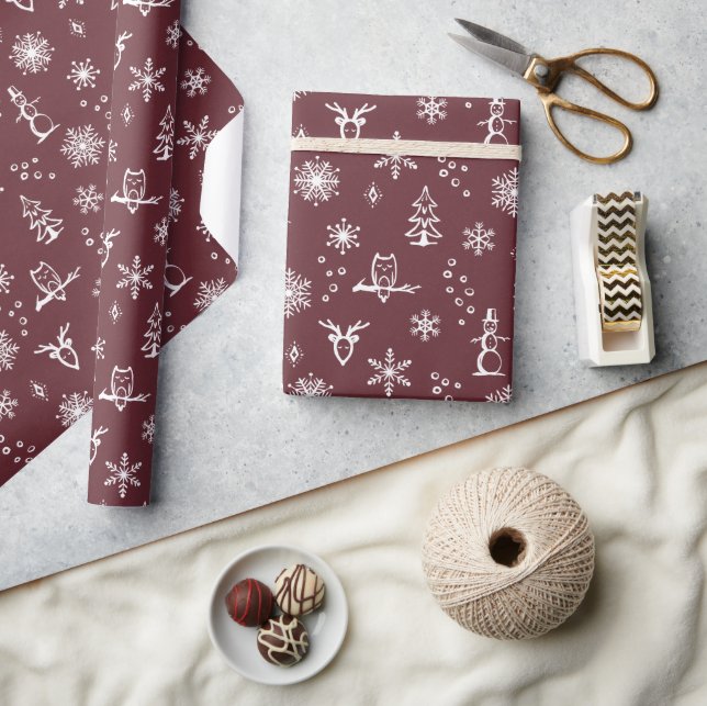 Winter Things Wrapping Paper - Wein + Schnee Geschenkpapier (Kunsthandwerk)