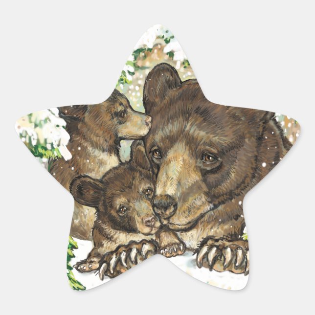 Winter-Tier-Kunst-schwarzer Bärn-Mutter und CUB Stern-Aufkleber (Vorderseite)