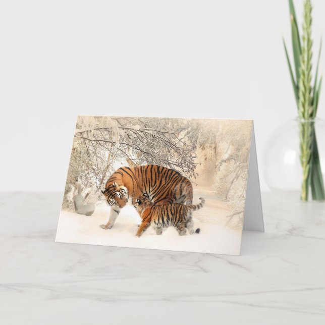 Winter Tigers benutzerdefinierte Grußkarte Karte (Vorderseite)