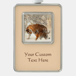 Winter Tigers Custom-Ornament Rahmen-Ornament Silber