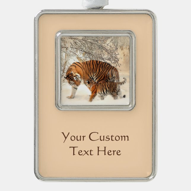Winter Tigers Custom-Ornament Rahmen-Ornament Silber (Vorderseite)