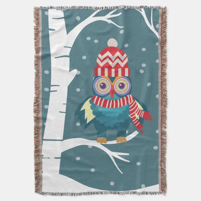 Winter Time Owl Throw Blanket Decke (Vorderseite Vertikal)