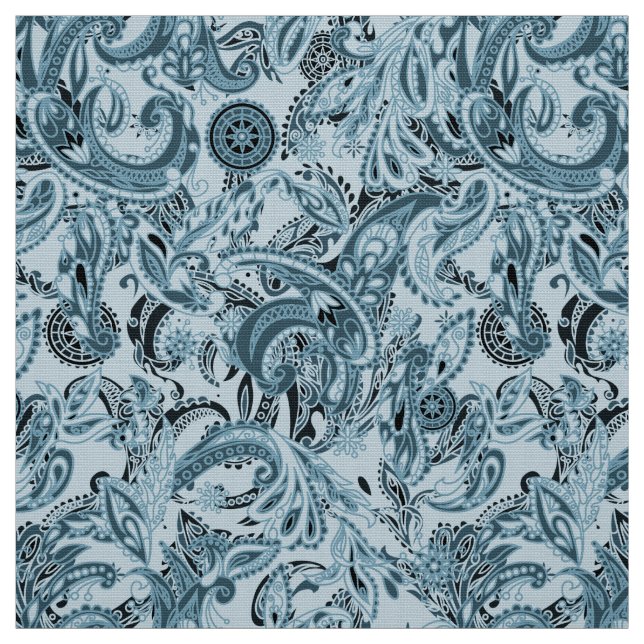 Winter traditionelles Paisley blauer Muster DIY Stoff (Muster)