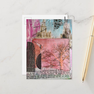 Winter Tree and Buildings Mixed Media Collage Postkarte