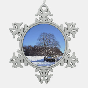 Winter Tree Lyme Park Holiday Card Poster Foto Bl Schneeflocken Zinn-Ornament