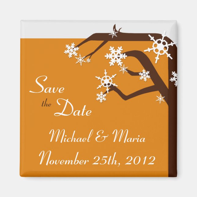Winter Tree Orange Snowflake Speichern Sie das Dat Magnet (Vorne)