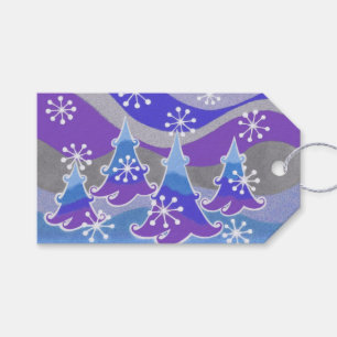 Winter Trees Blue Text Geschenketiketten blau Geschenkanhänger