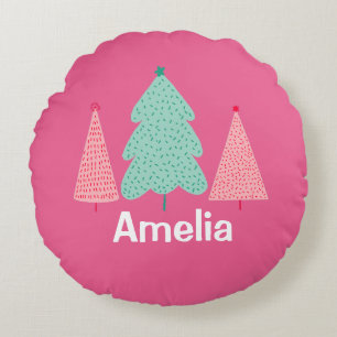Winter Trees Girls Kinder Personalisierter Name Rundes Kissen