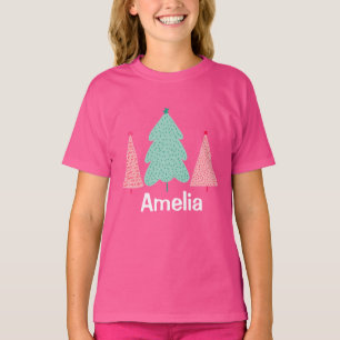 Winter Trees Girls Kinder Personalisierter Name T-Shirt