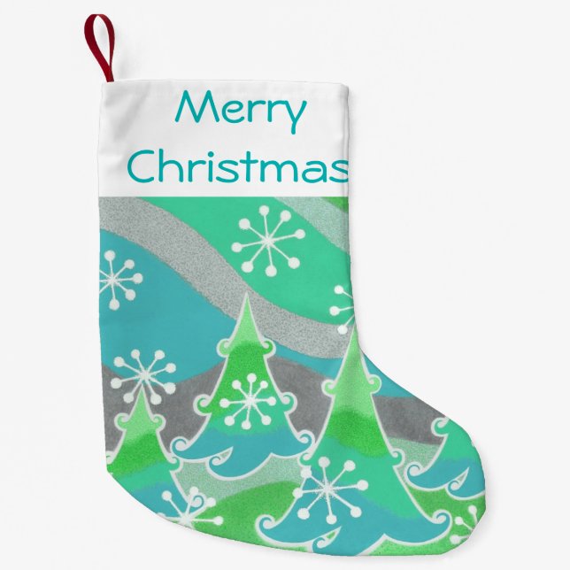 Winter Trees Green Frohe Weihnachten Strumpf Kleiner Weihnachtsstrumpf (Vorderseite)