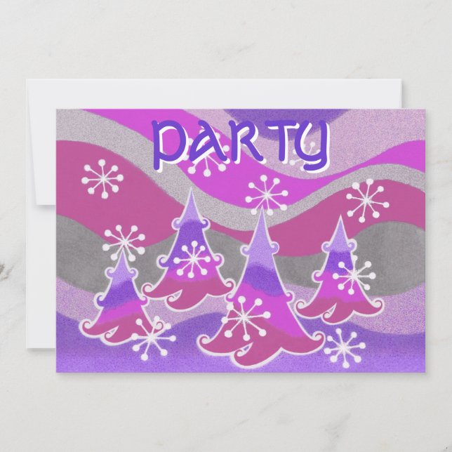 Winter Trees Lila "Party"-Einladung Einladung (Vorderseite)